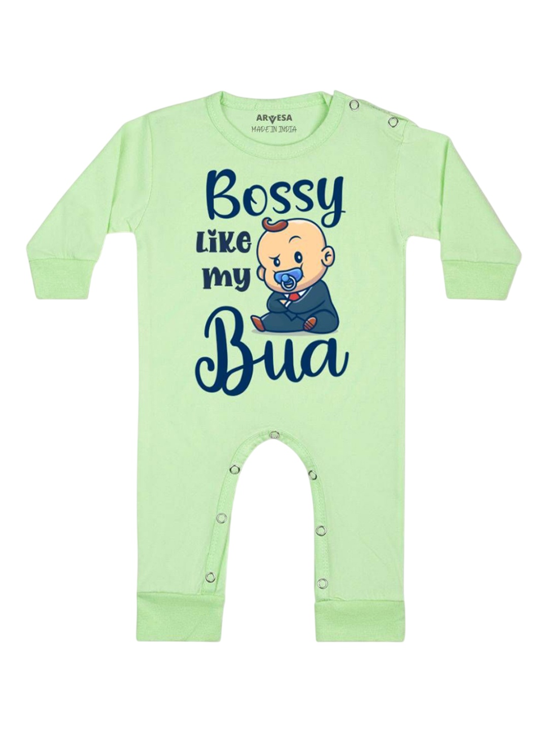 

Arvesa Kids Bossy Like My Bua Printed Baby Romper, Green