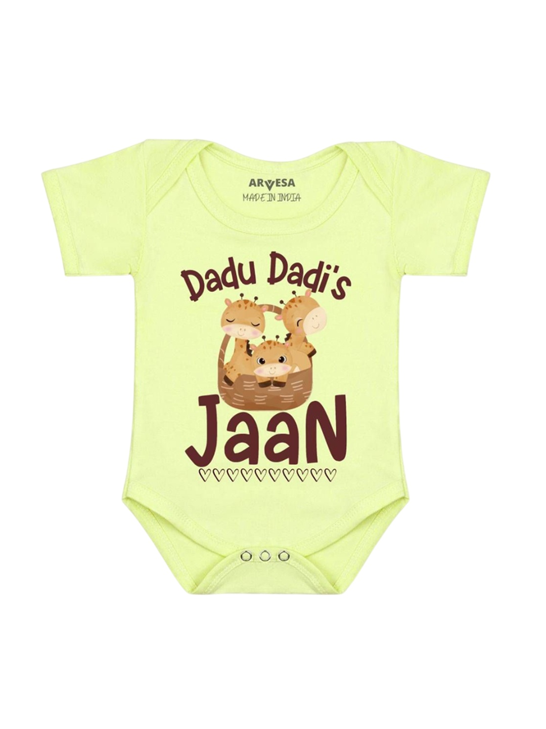 

Arvesa Kids Dada Dadi Jaan Printed Romper, Yellow