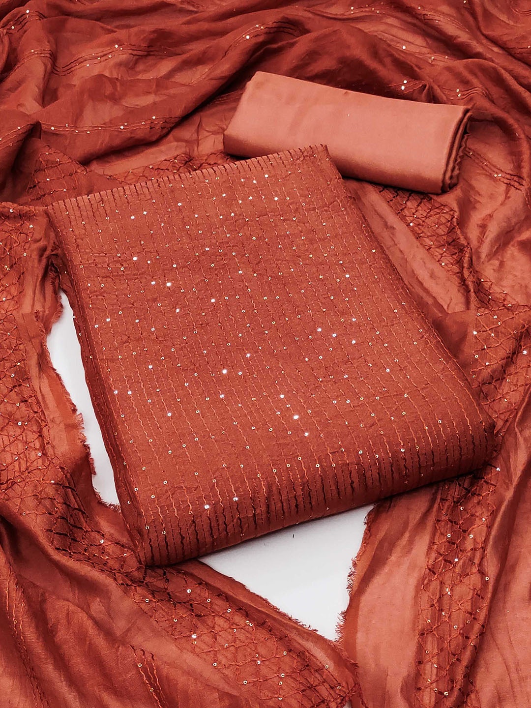 

SAINOOR Embroidered Unstitched Dress Material, Rust