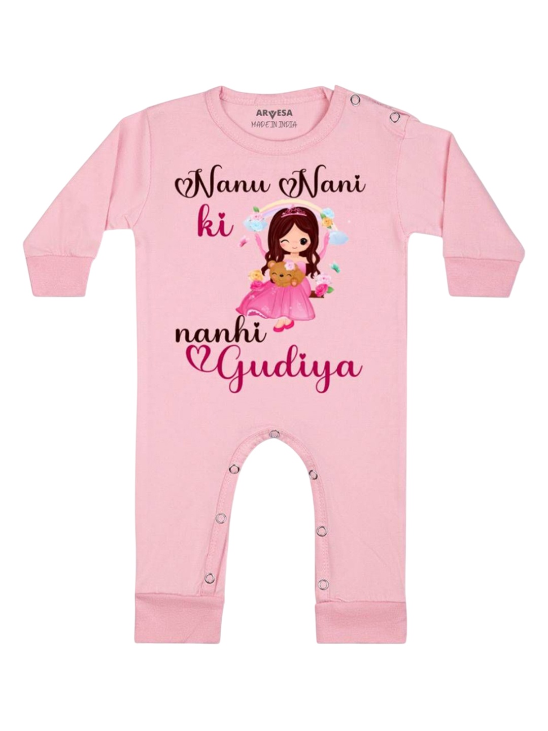 

Arvesa Kids Nana Nani Ki Nani Gudiya Printed Baby Romper, Pink