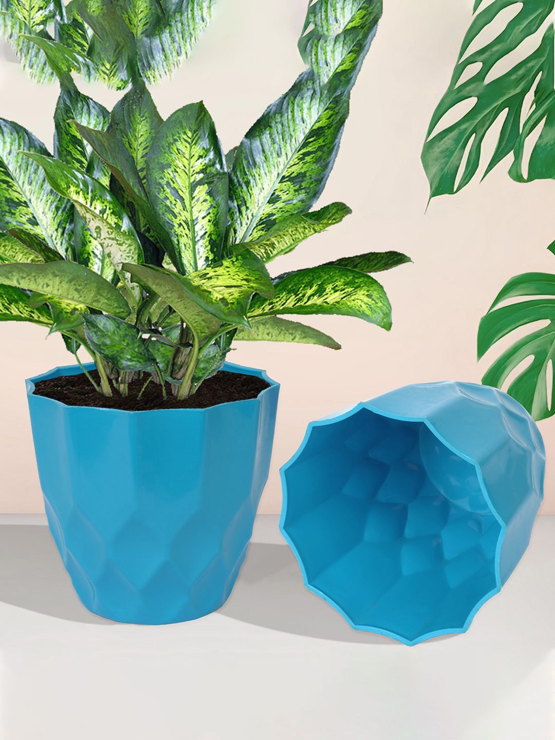 

Kuber Industries Blue 2 Pieces Textured Planters