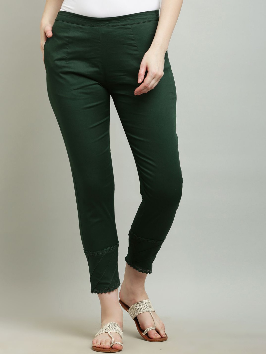 

Sellingsea Women Mid-Rise Slim Fit Trousers, Green
