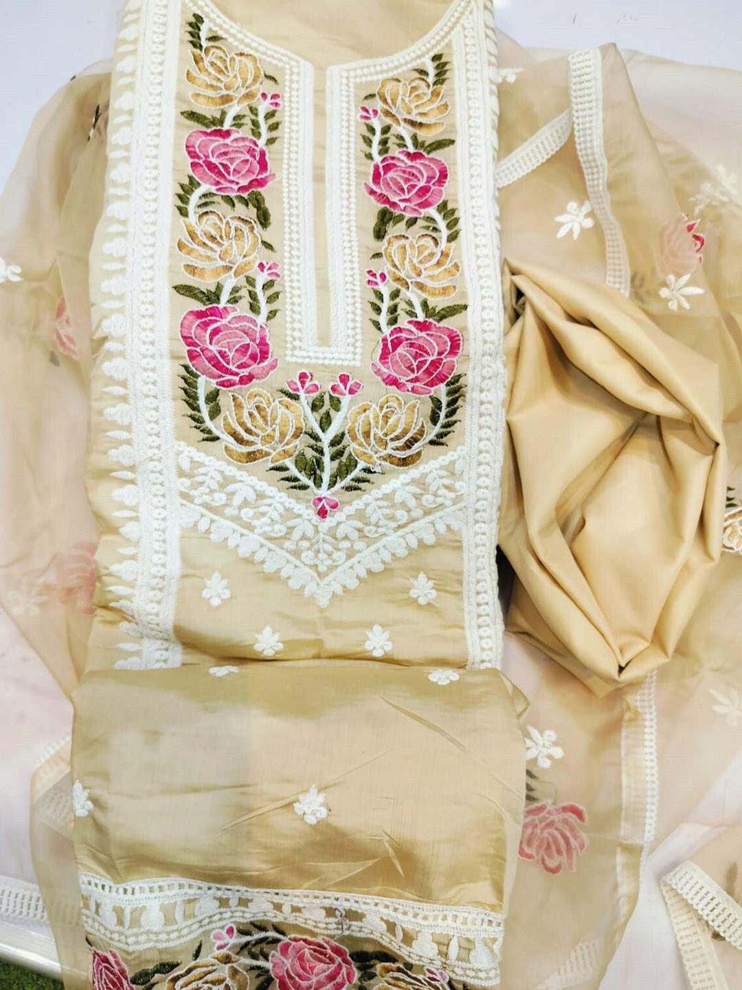 

REET MAHAL Floral Embroidered Art Silk Unstitched Dress Material, Yellow
