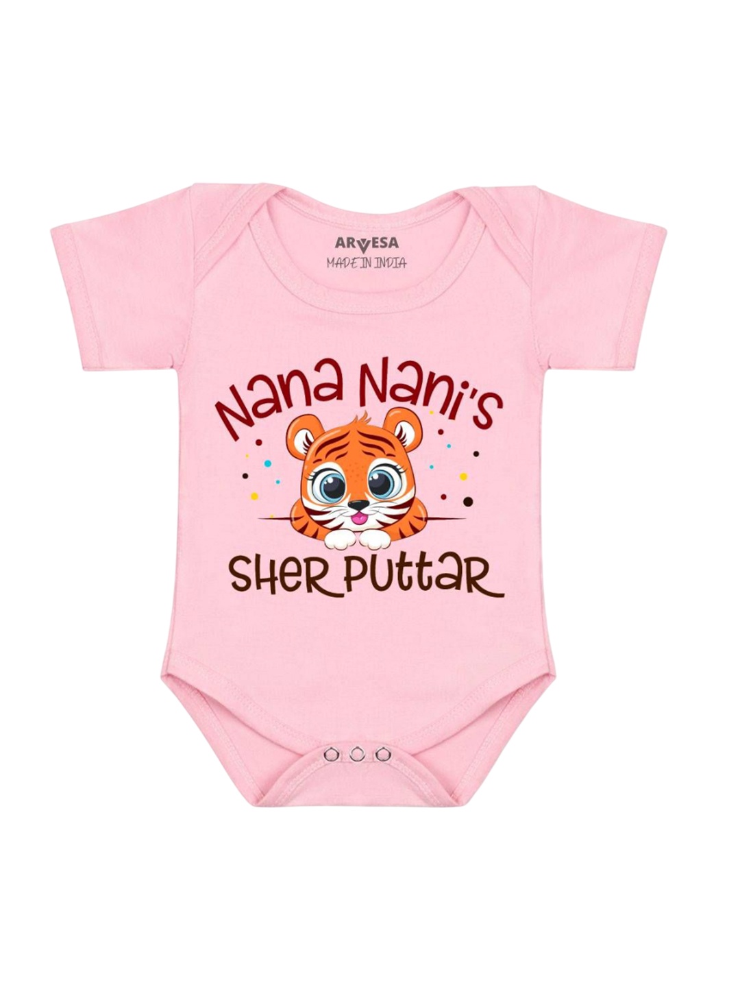 

Arvesa Kids Nana Nani Sher Puttar Printed Romper, Pink