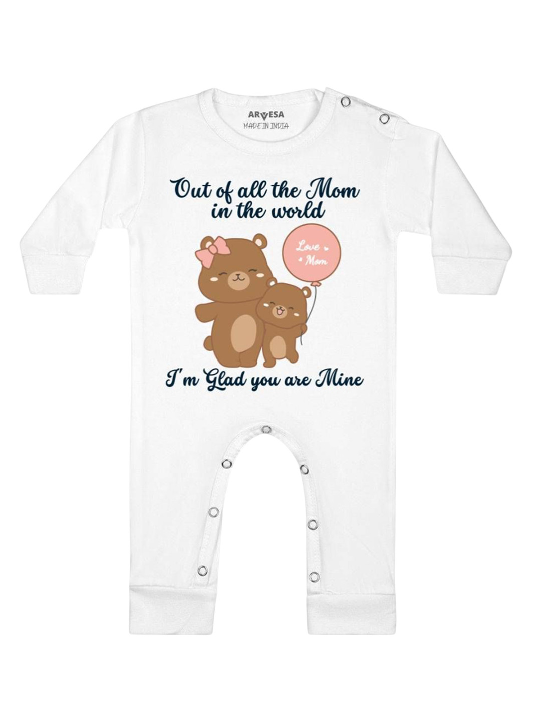 

Arvesa Kids I Am Glad You Are Mine Mom Printed Baby Romper, White