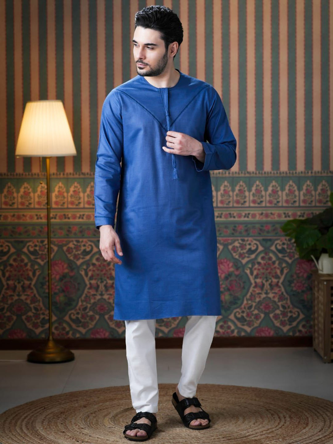 

MASHROO Men Regular Kurta with Pyjamas, Blue