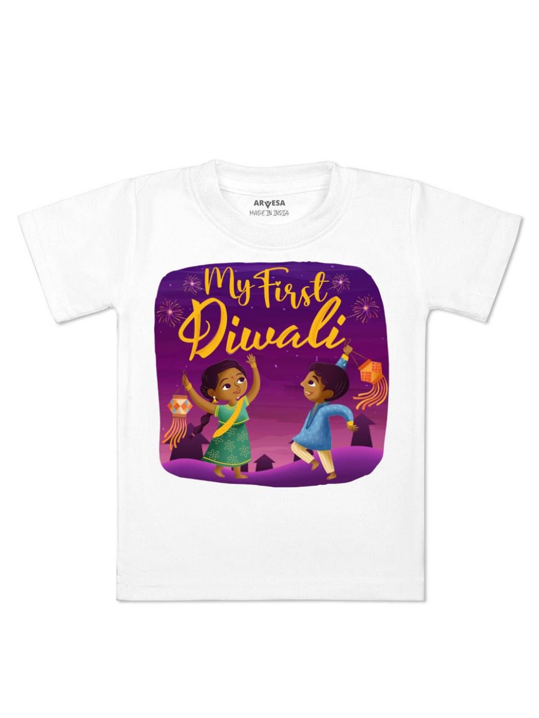 

Arvesa First Diwali Printed Kids Unisex T-shirt, White