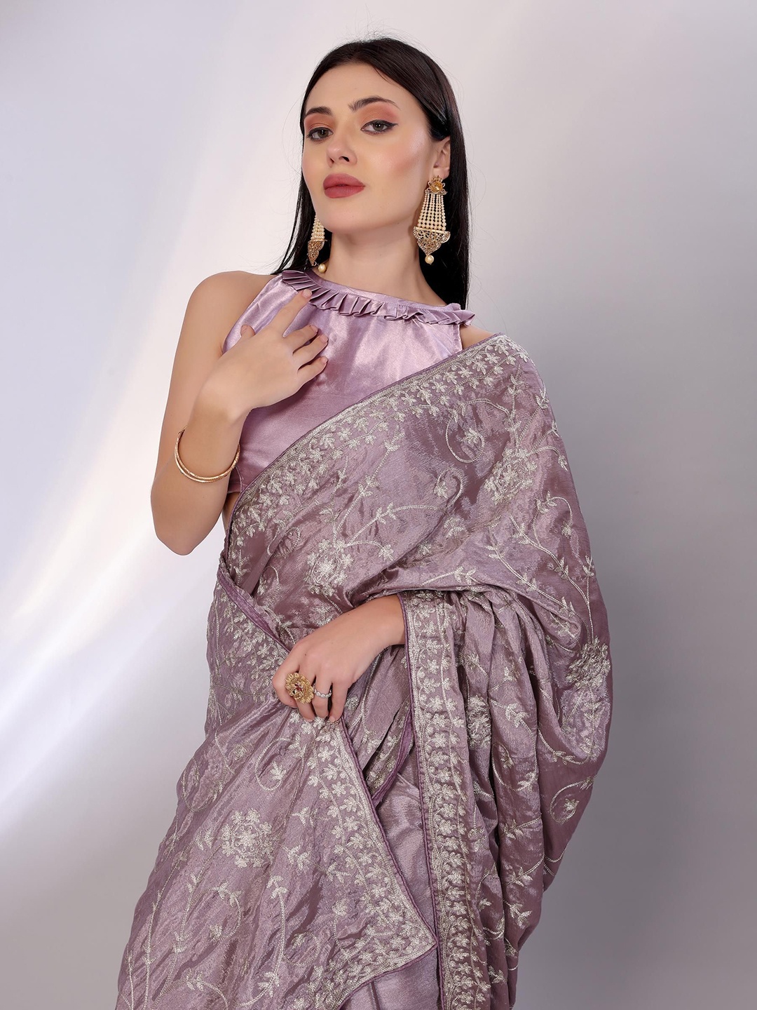 

HERE&NOW Embellished Embroidered Designer Saree, Lavender