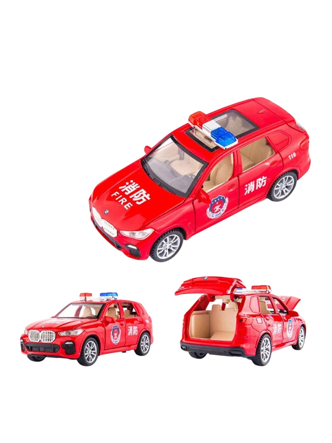 

COELON1:32 Diecast X5 Police Light Sound Pull Back Toy Car, Red
