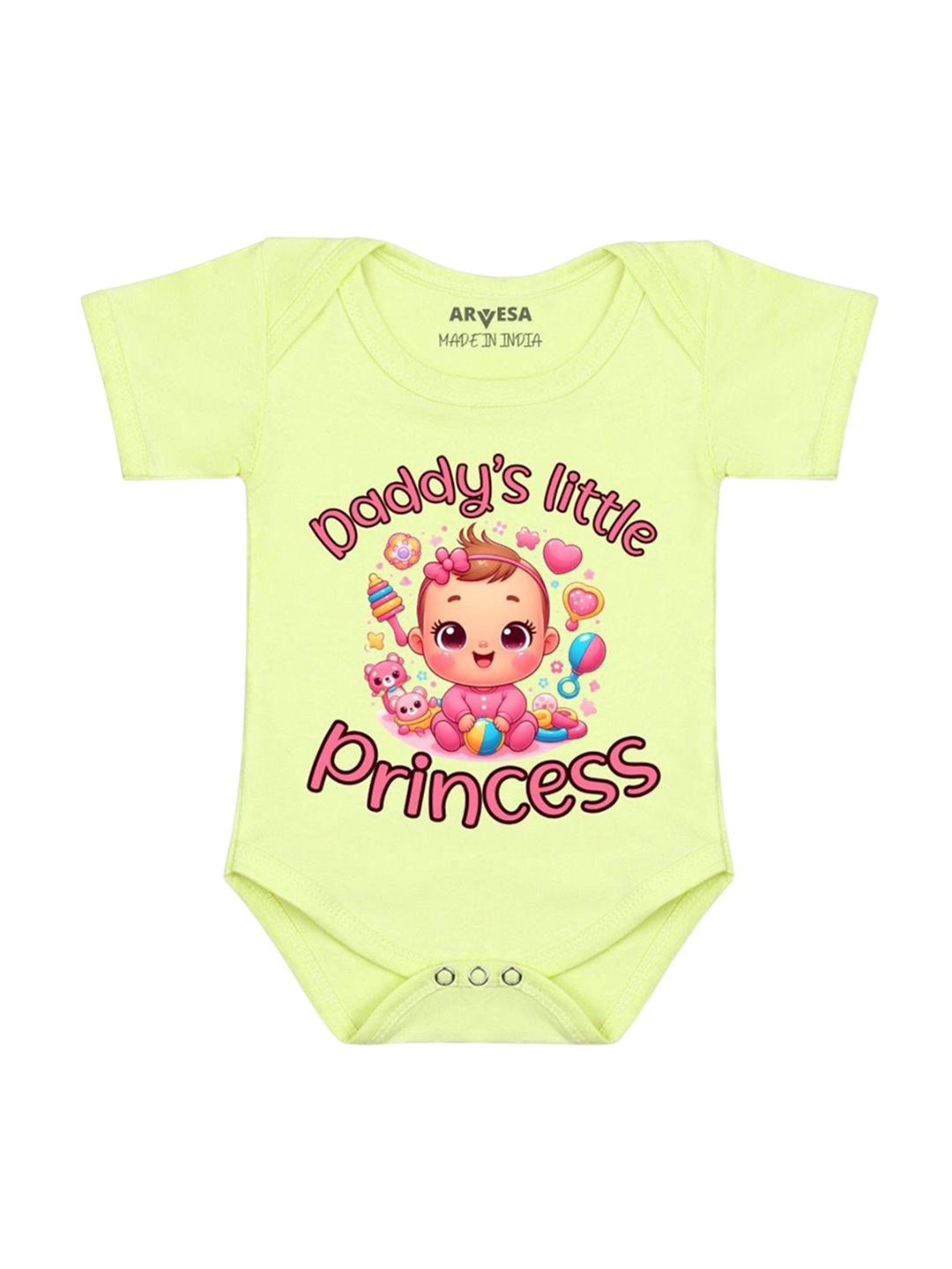 

Arvesa Kids Daddy Little Princess Printed Romper, Yellow
