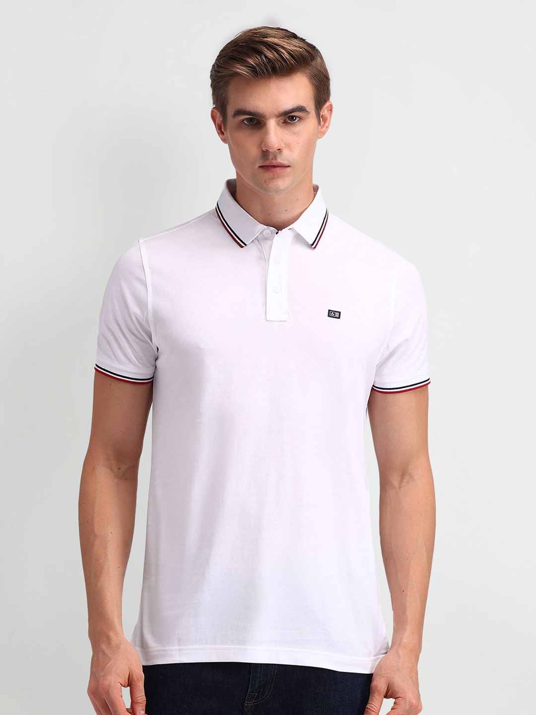 

Arrow Sport Men Brand Logo Polo Collar Applique T-shirt, White