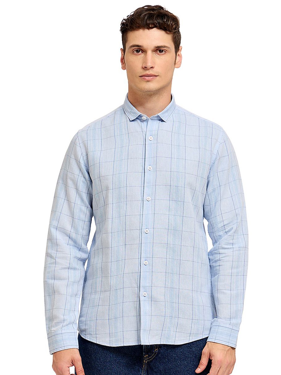 

Mast & Harbour Men Comfort Opaque Checked Casual Shirt, Blue