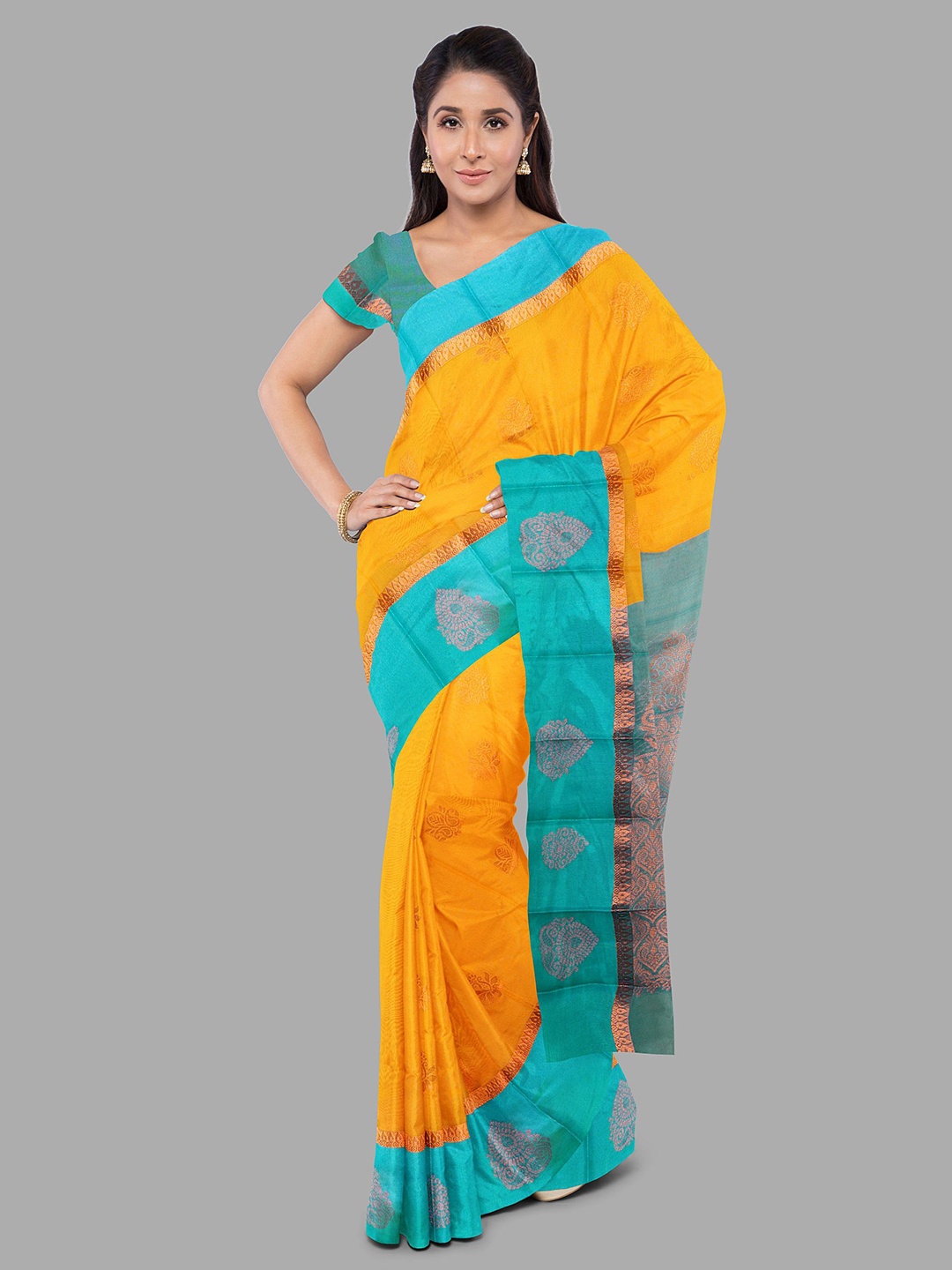 

The Chennai Silks Woven Design Zari Art Silk Fusion Ilkal Saree, Yellow