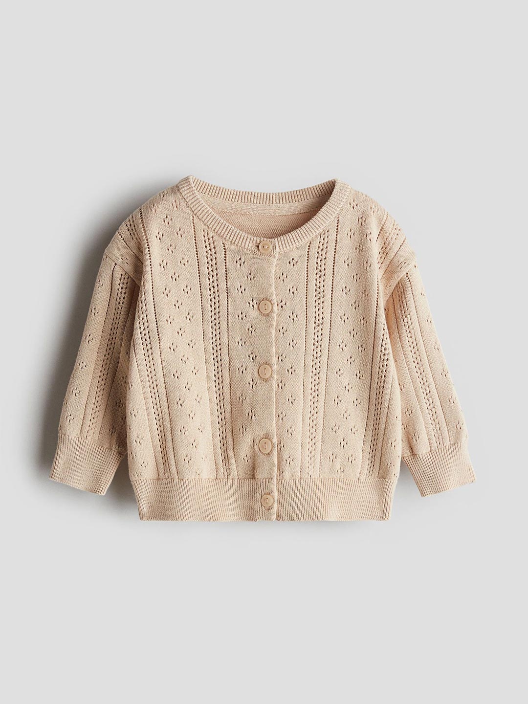 

H&M Pattern-Knitted Cotton Cardigan, Beige