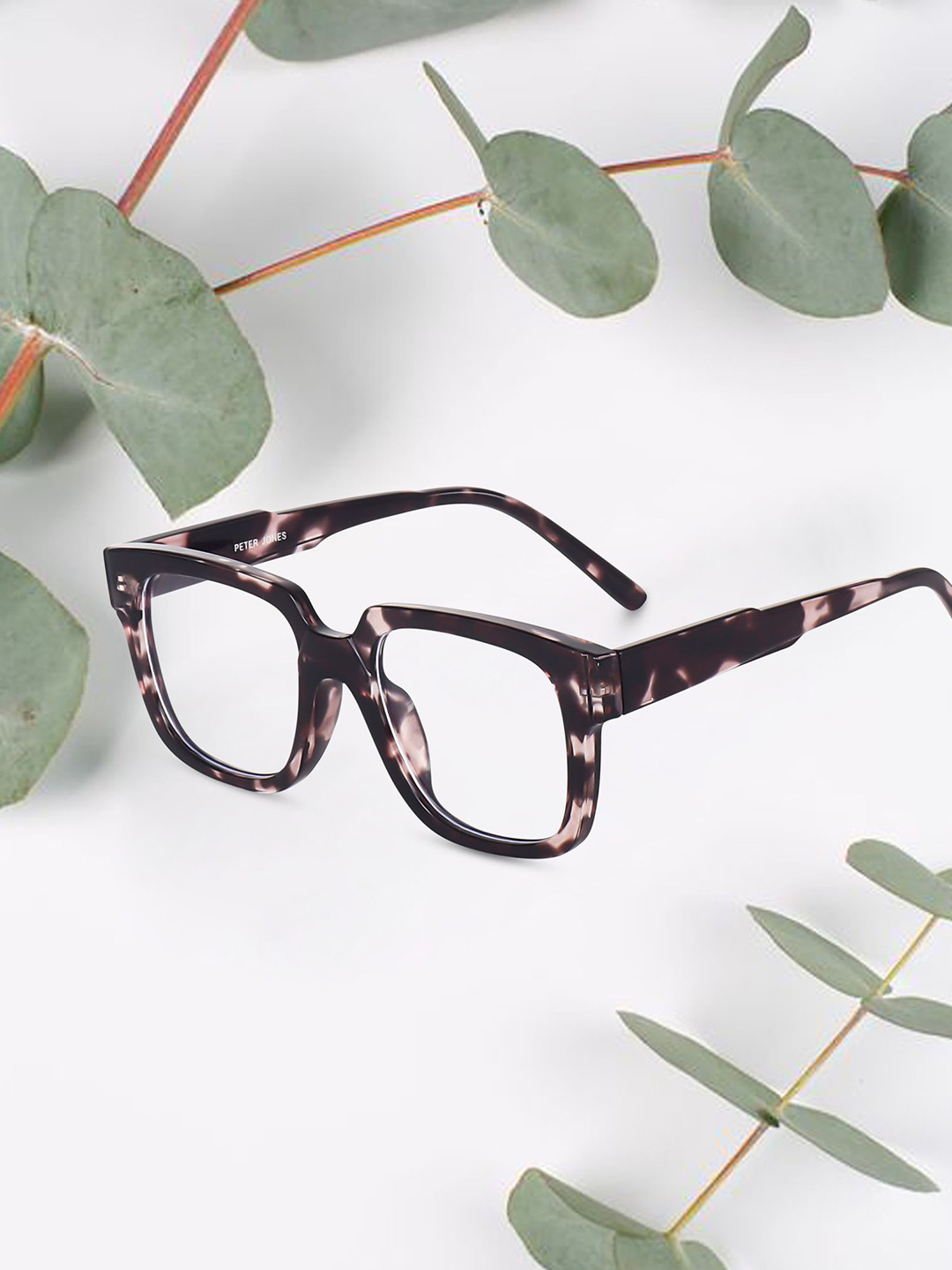 

Peter Jones Eyewear Unisex Blue Light Blocking Abstract Printed Full Rim Square Frames, Brown