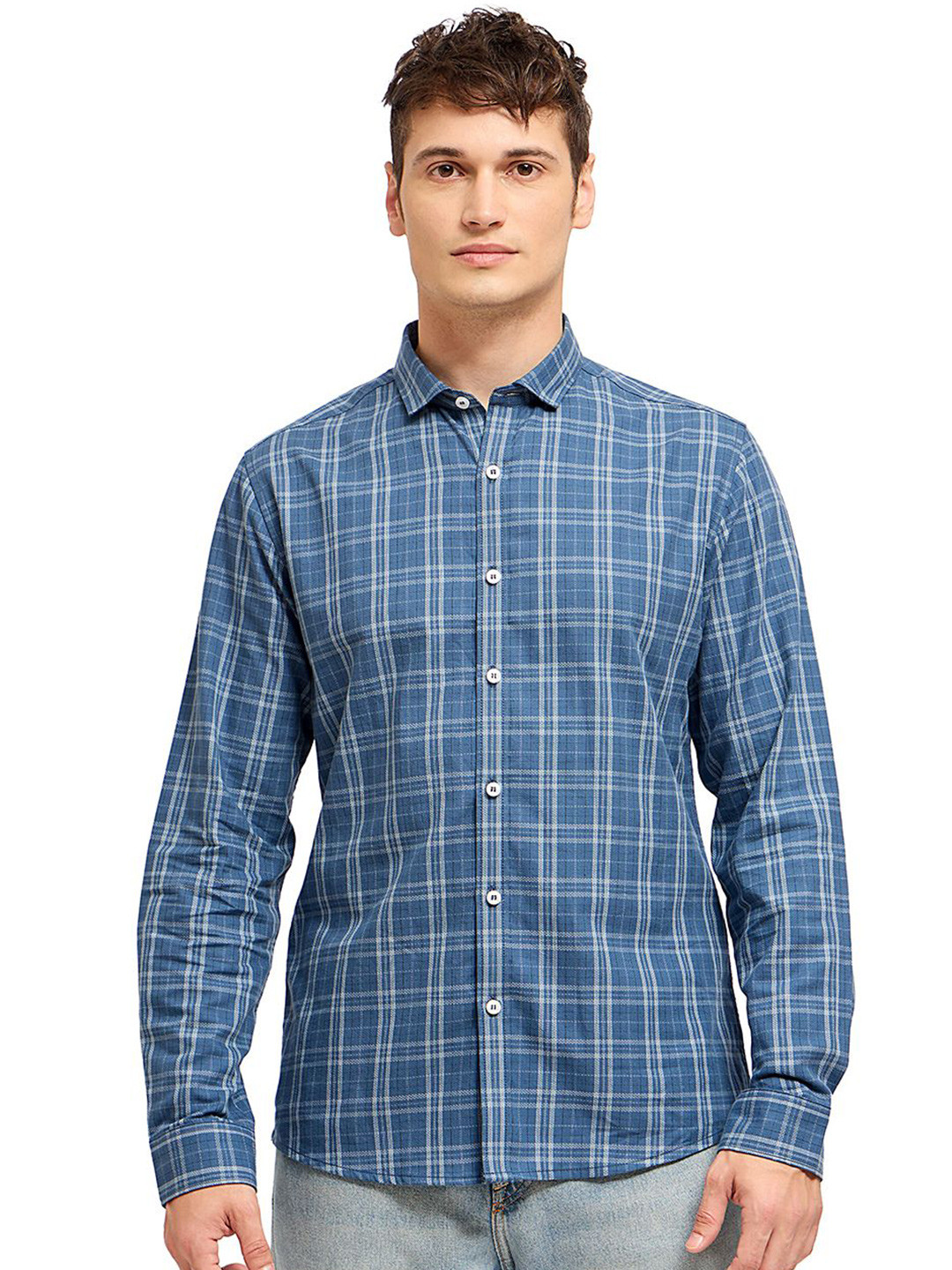 

Mast & Harbour Men Comfort Opaque Checked Casual Shirt, Blue