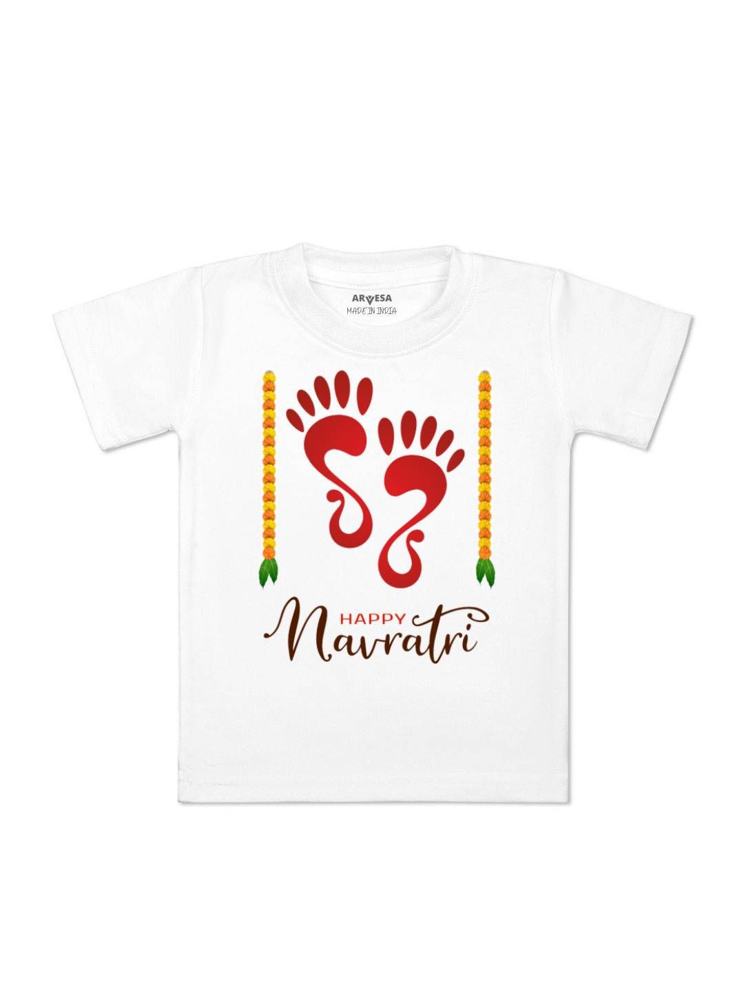 

Arvesa First Navratri Printed Kids Unisex T-shirt, White