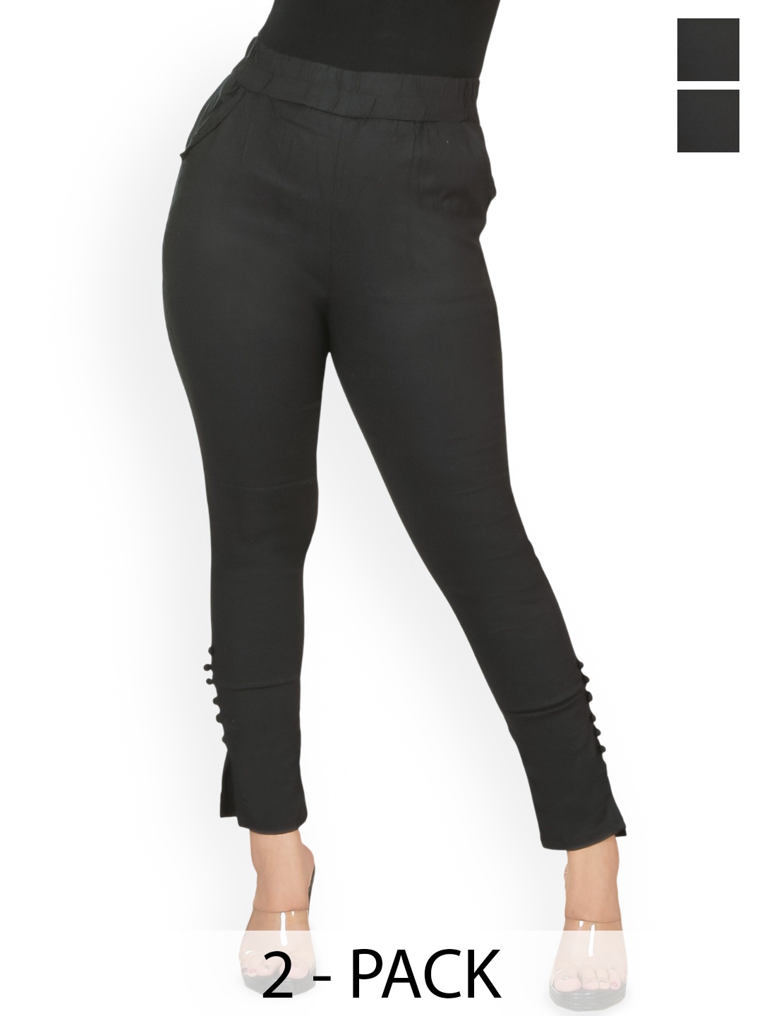 

Fessist Pack of 2 Women Relaxed Slim Fit Easy Wash Pleated Trousers, Black
