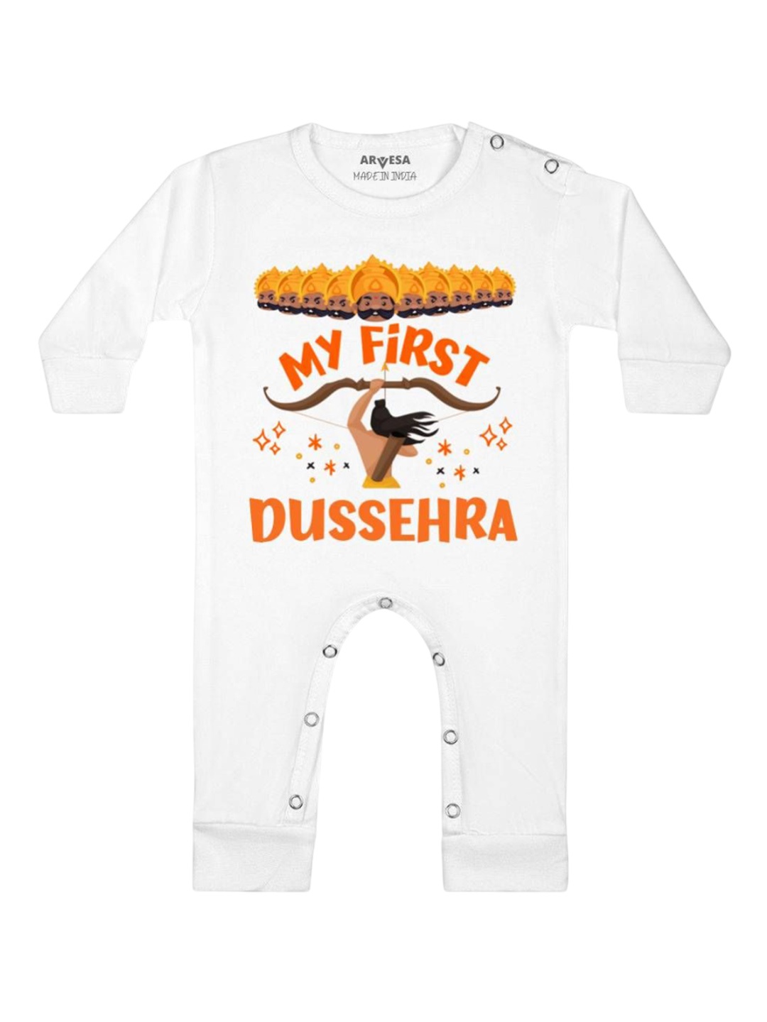 

Arvesa First Navratri Printed Baby Romper, White
