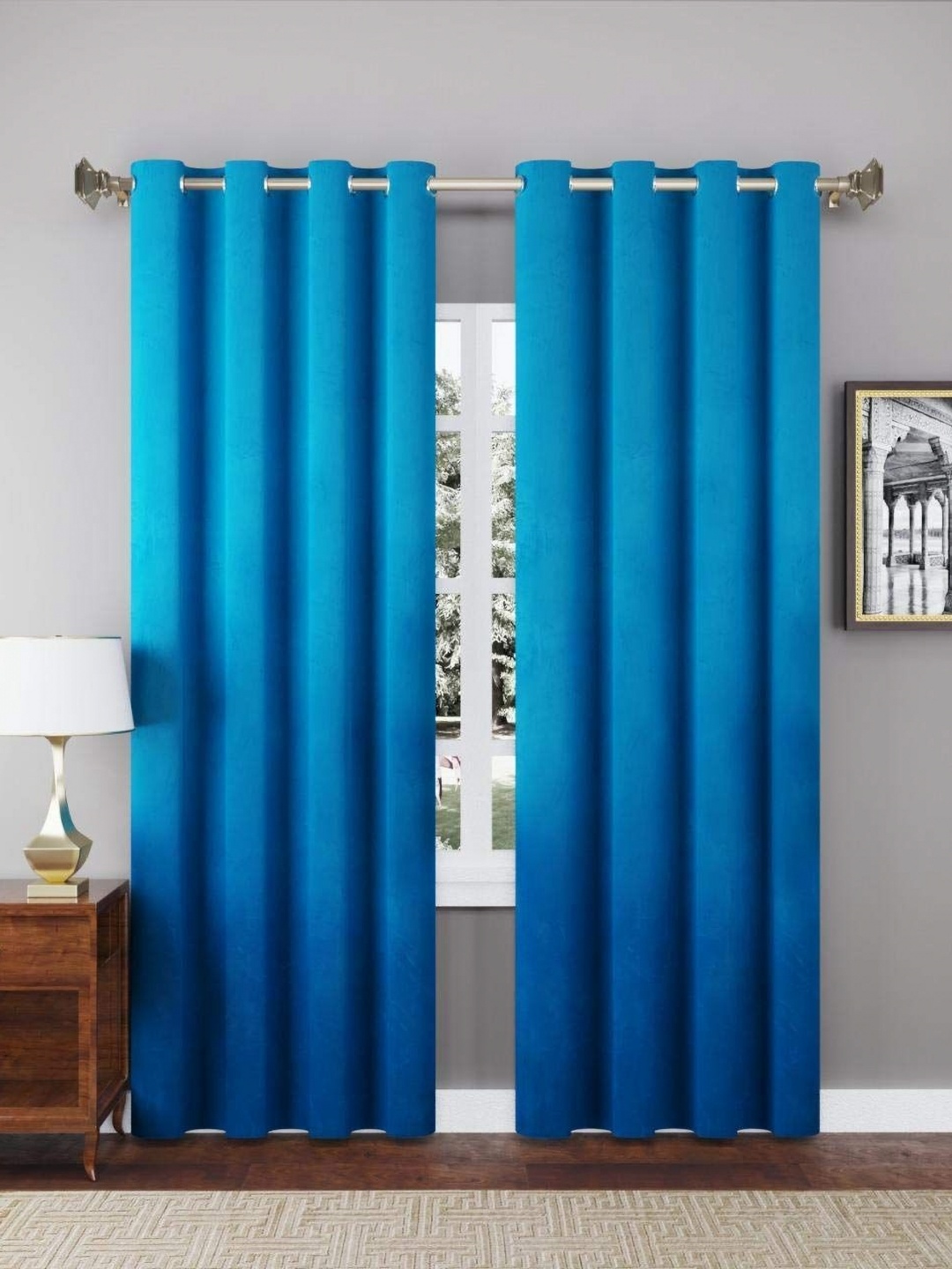 

Aura Blue 2 Pieces Light Blocking Velvet Window Curtain, Turquoise blue