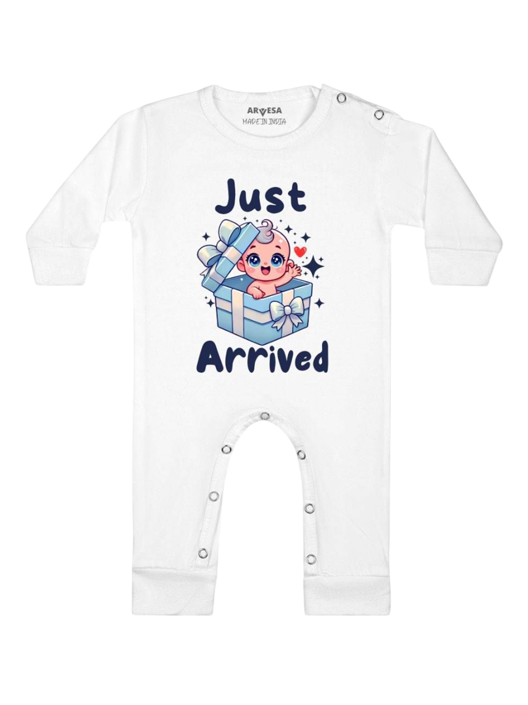 

Arvesa One Month Baby Boy Printed Baby Romper, White