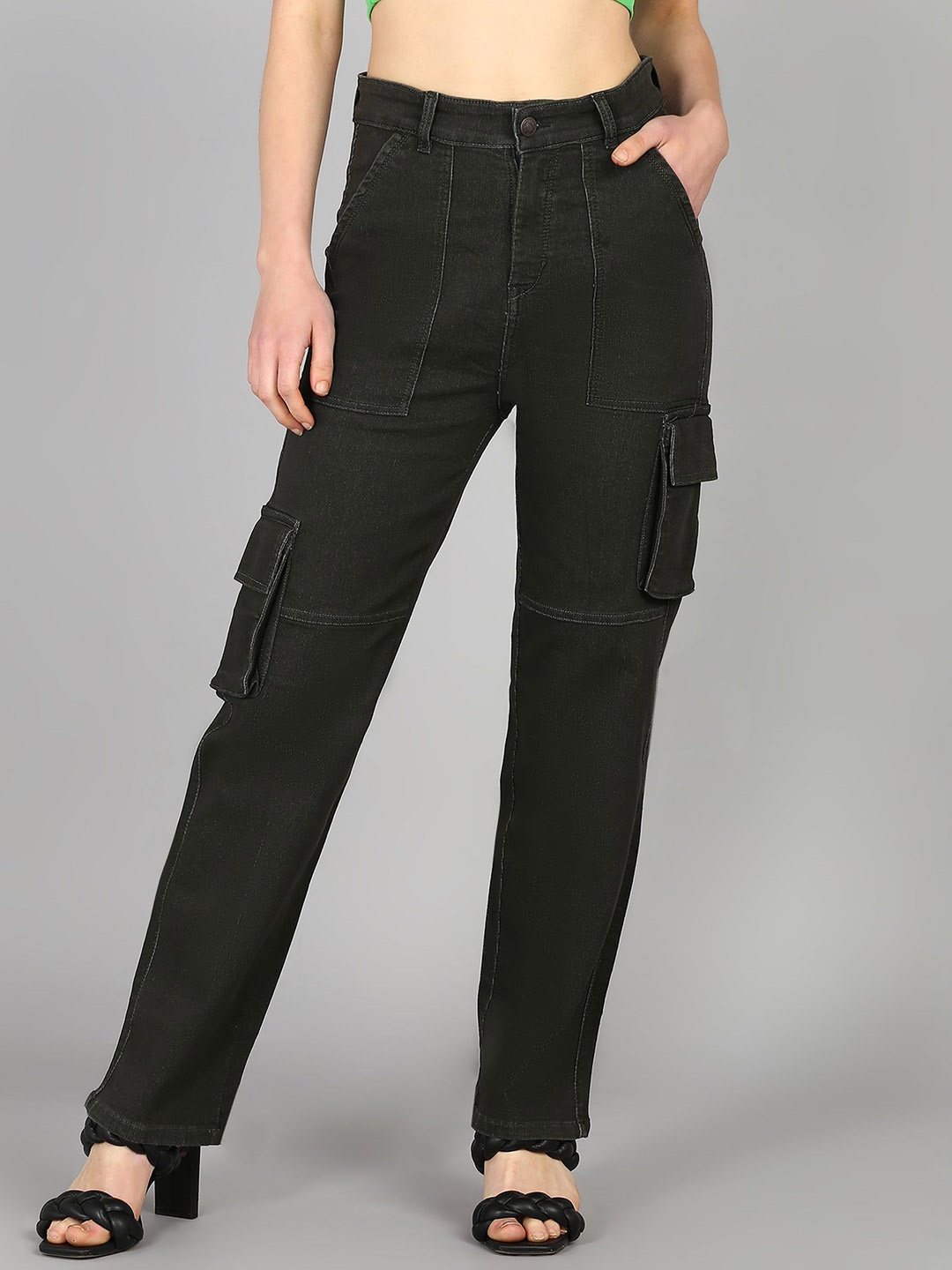 

DressBerry Women Comfort Straight Fit High-Rise Light Fade Acid Wash Stretchable Jeans, Charcoal