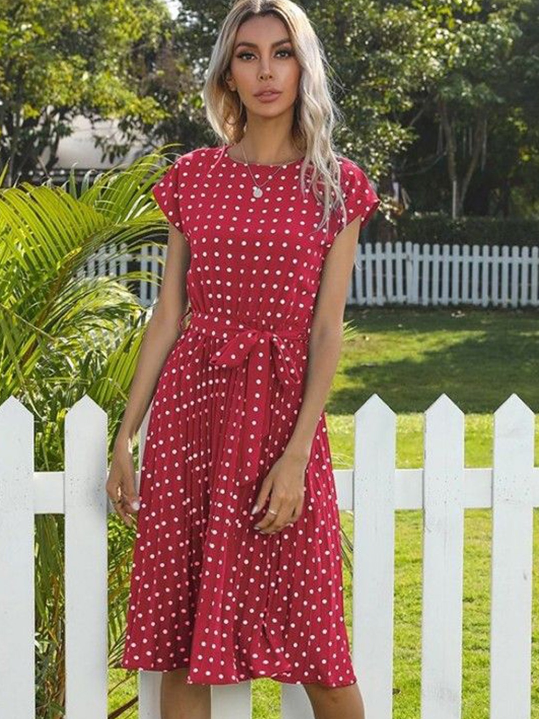 

HERE&NOW Polka Dot Print Empire Dress, Red