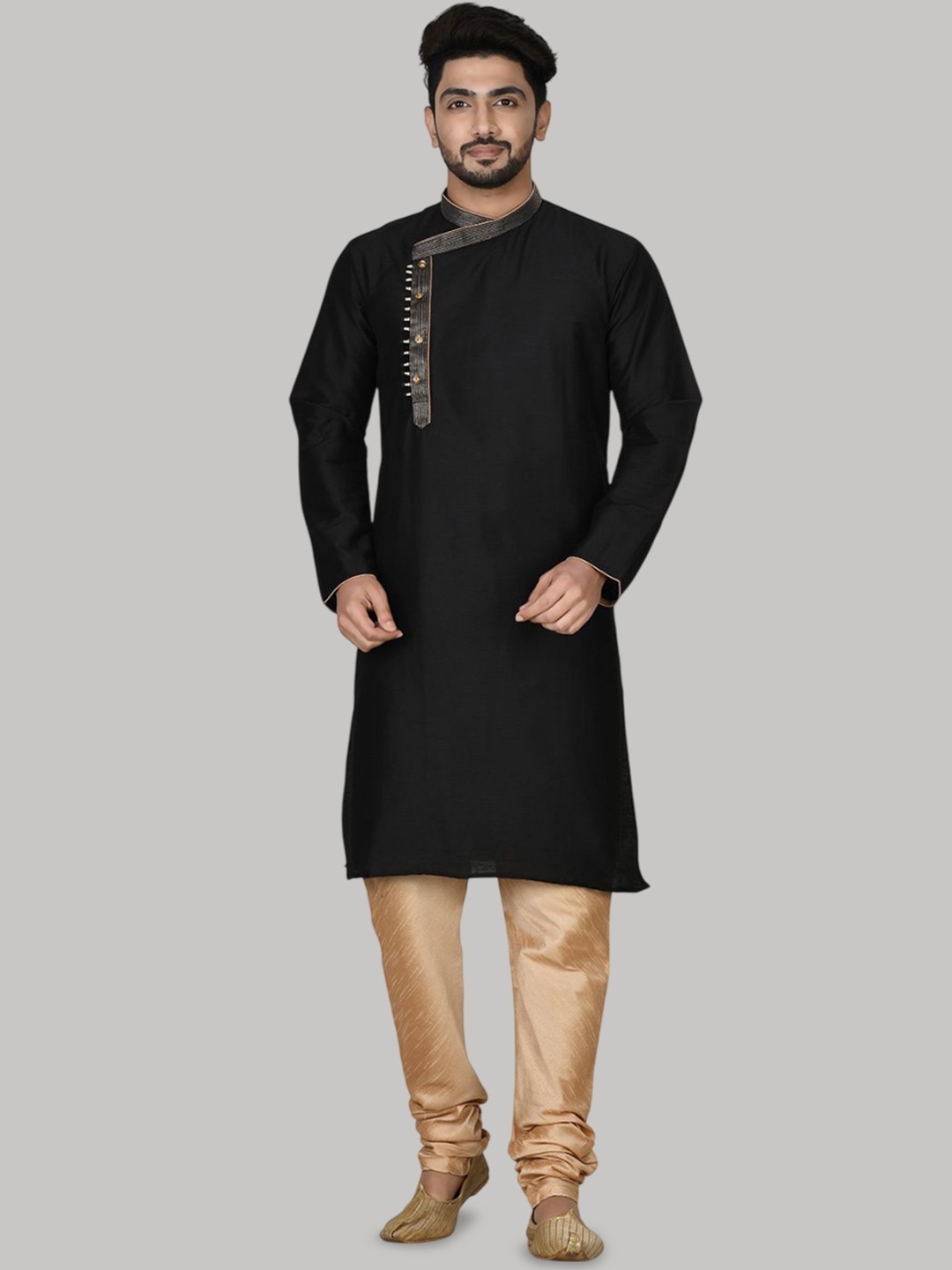 

RANAK Band Collar Kurta, Black