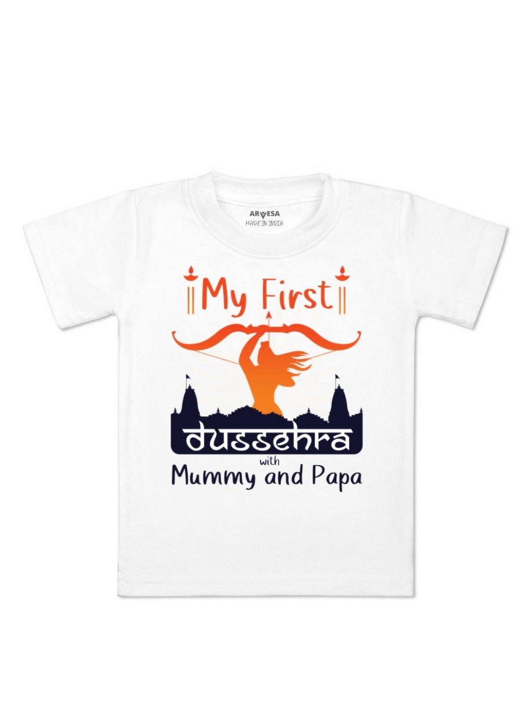 

Arvesa First Navratri Printed Kids Unisex T-shirt, White