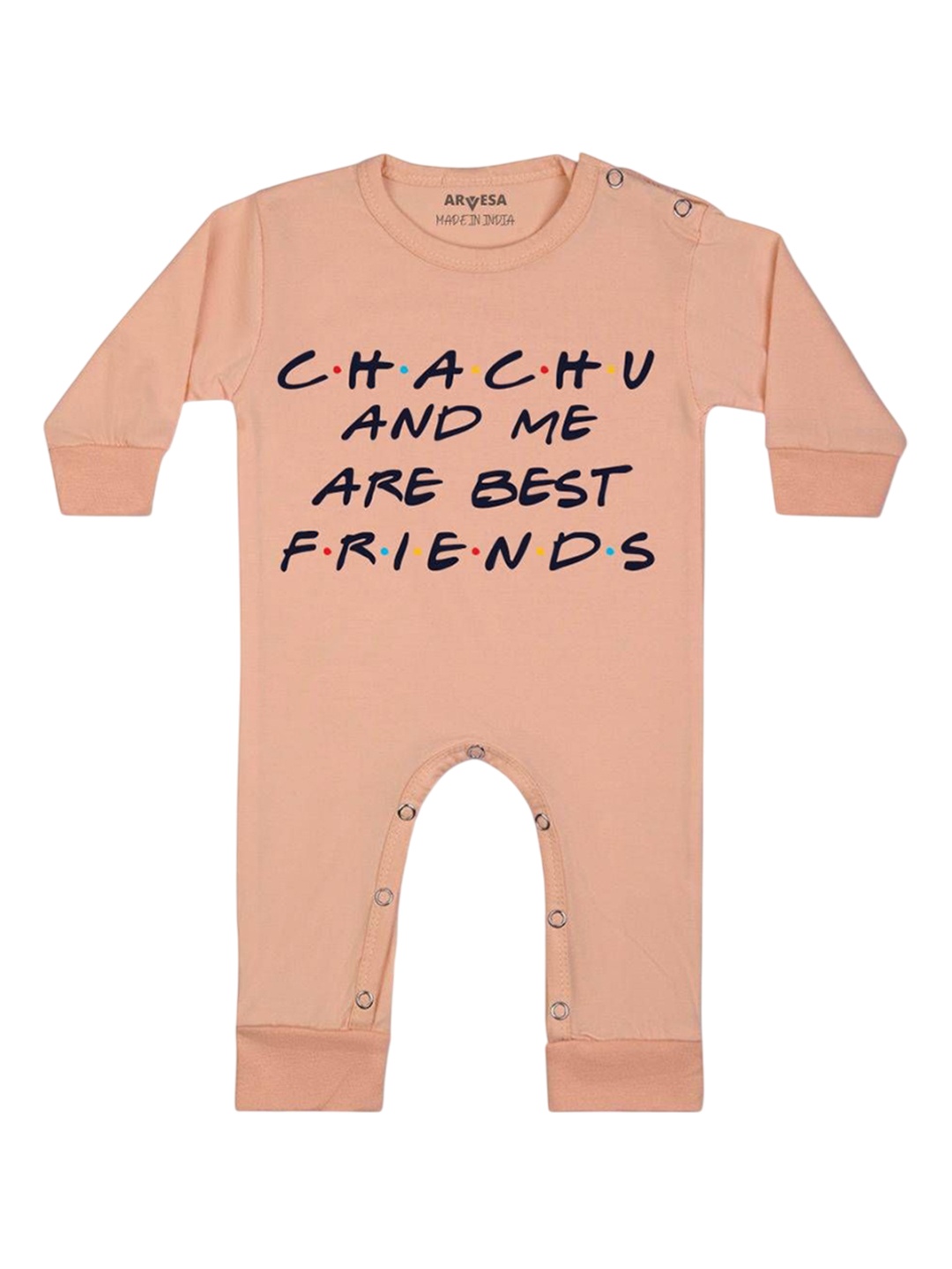 

Arvesa Kids Chachu & Me Are Best Friend Printed Baby Romper, Peach