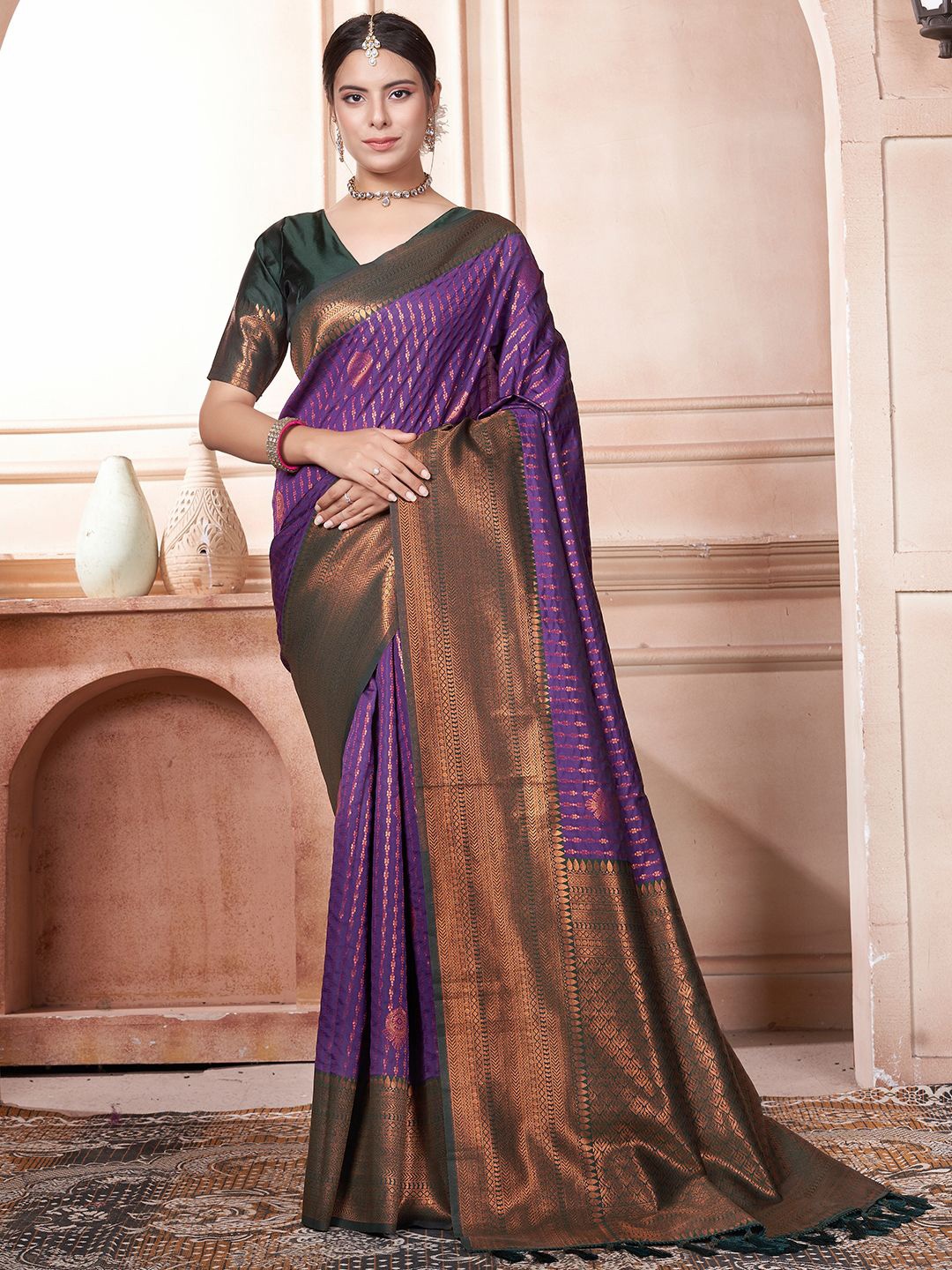 

DIVASTRI Woven Design Zari Silk Blend Kanjeevaram Saree, Purple