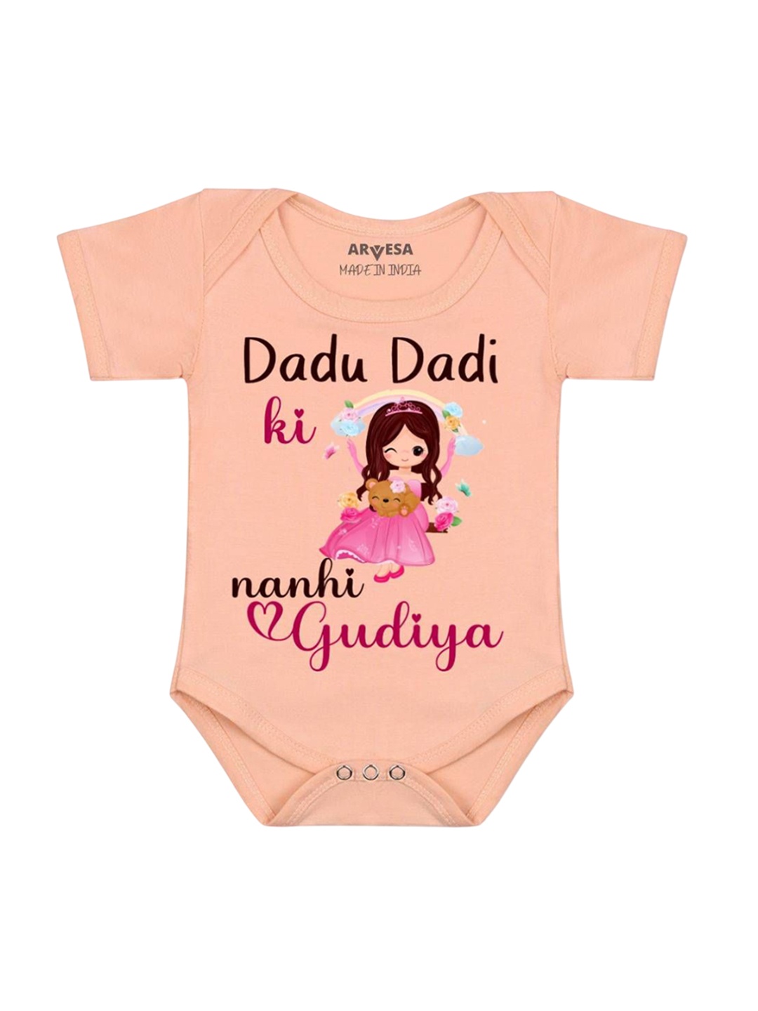 

Arvesa Kids Dada Dadi Ki Nani Gudiya Printed Romper, Peach
