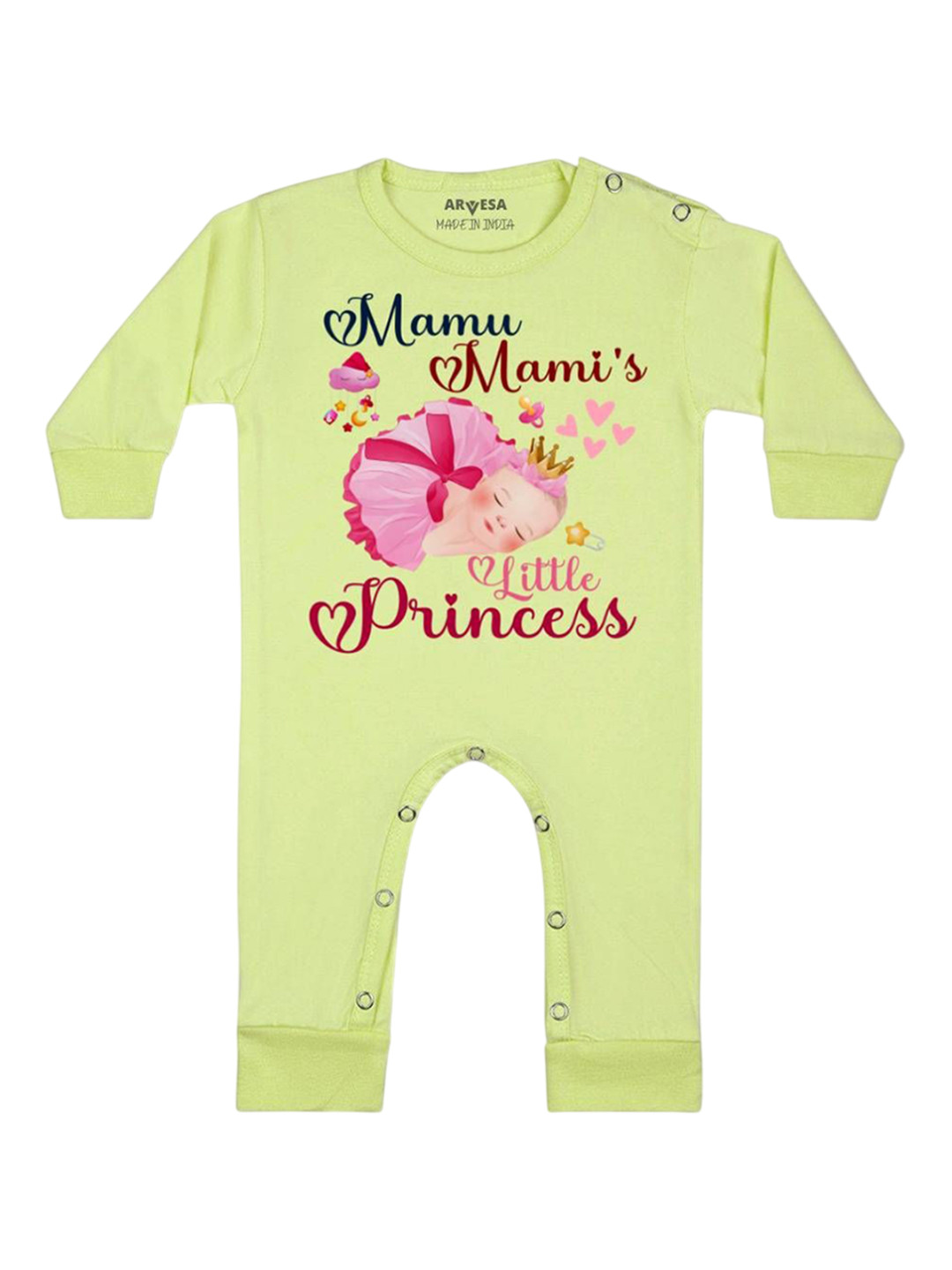 

Arvesa Kids Mamu Mami Little Princess Printed Baby Romper, Yellow