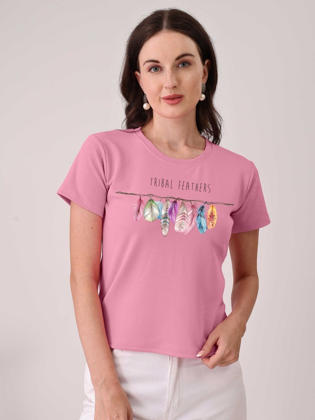 

Moda Rapido Women Graphic Printed Round Neck Cotton T-shirt, Pink