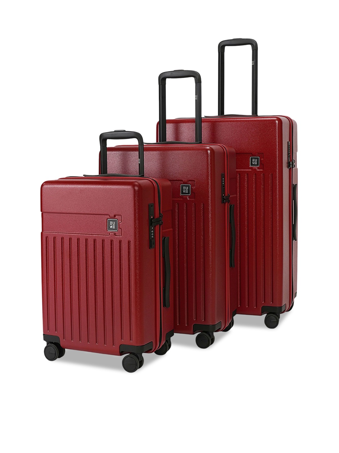 

EUME Set Of 3 Textured Hard-Sided Trolley Suitcase, Red