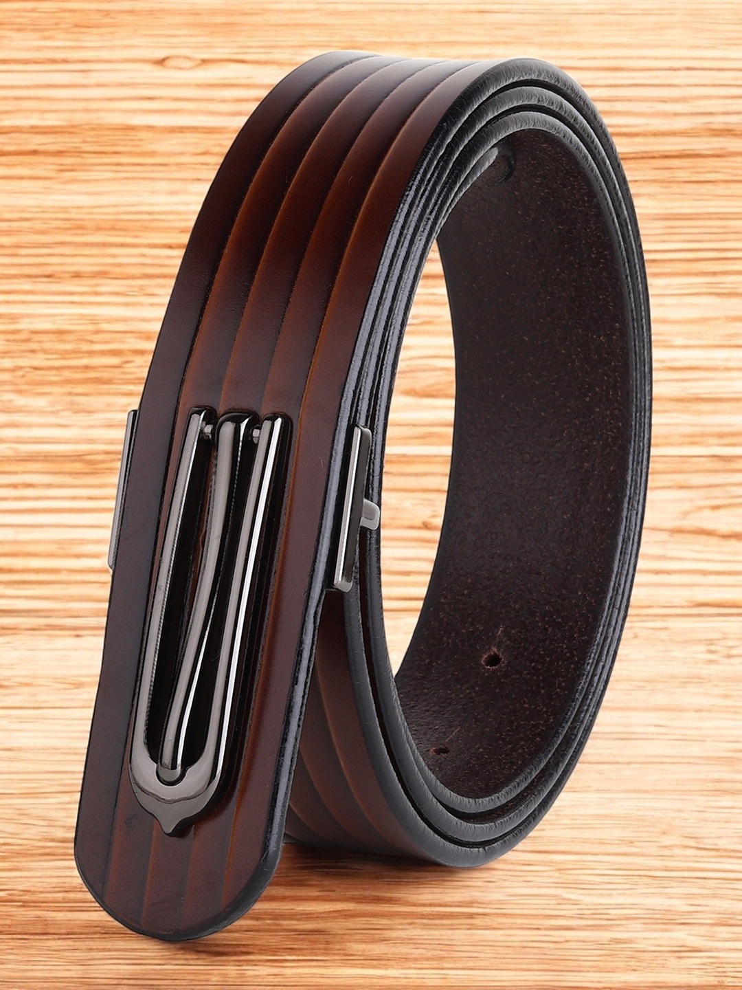 

Metronaut Men Textured Leather Formal Belt, Brown