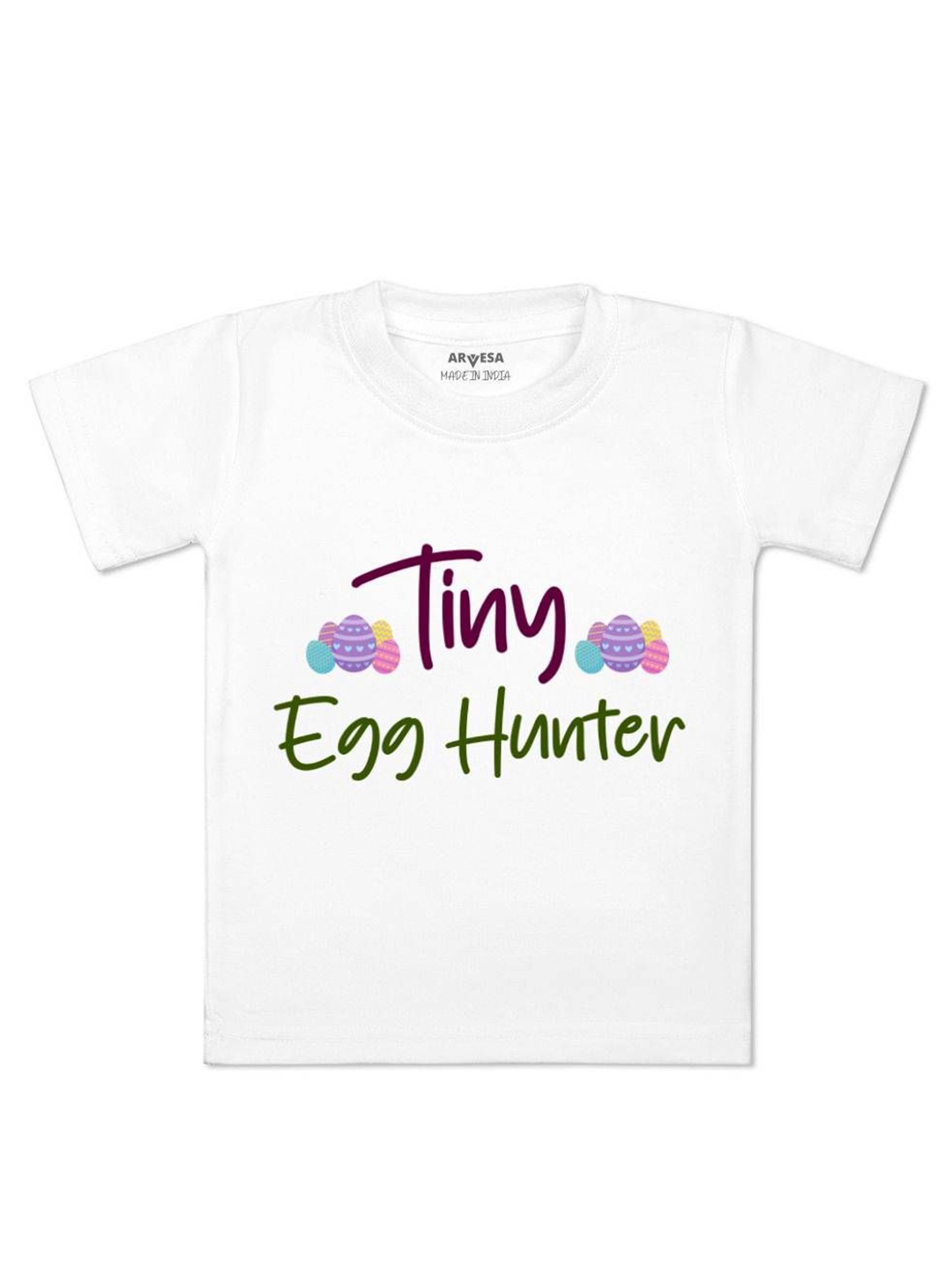 

Arvesa Tiny Egg Hunter Printed Kids Unisex T-shirt, White