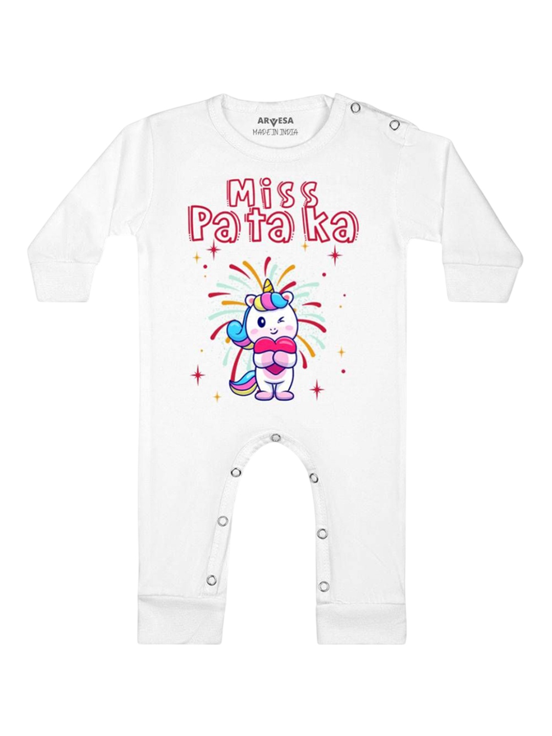 

Arvesa First Diwali Printed Baby Romper, White