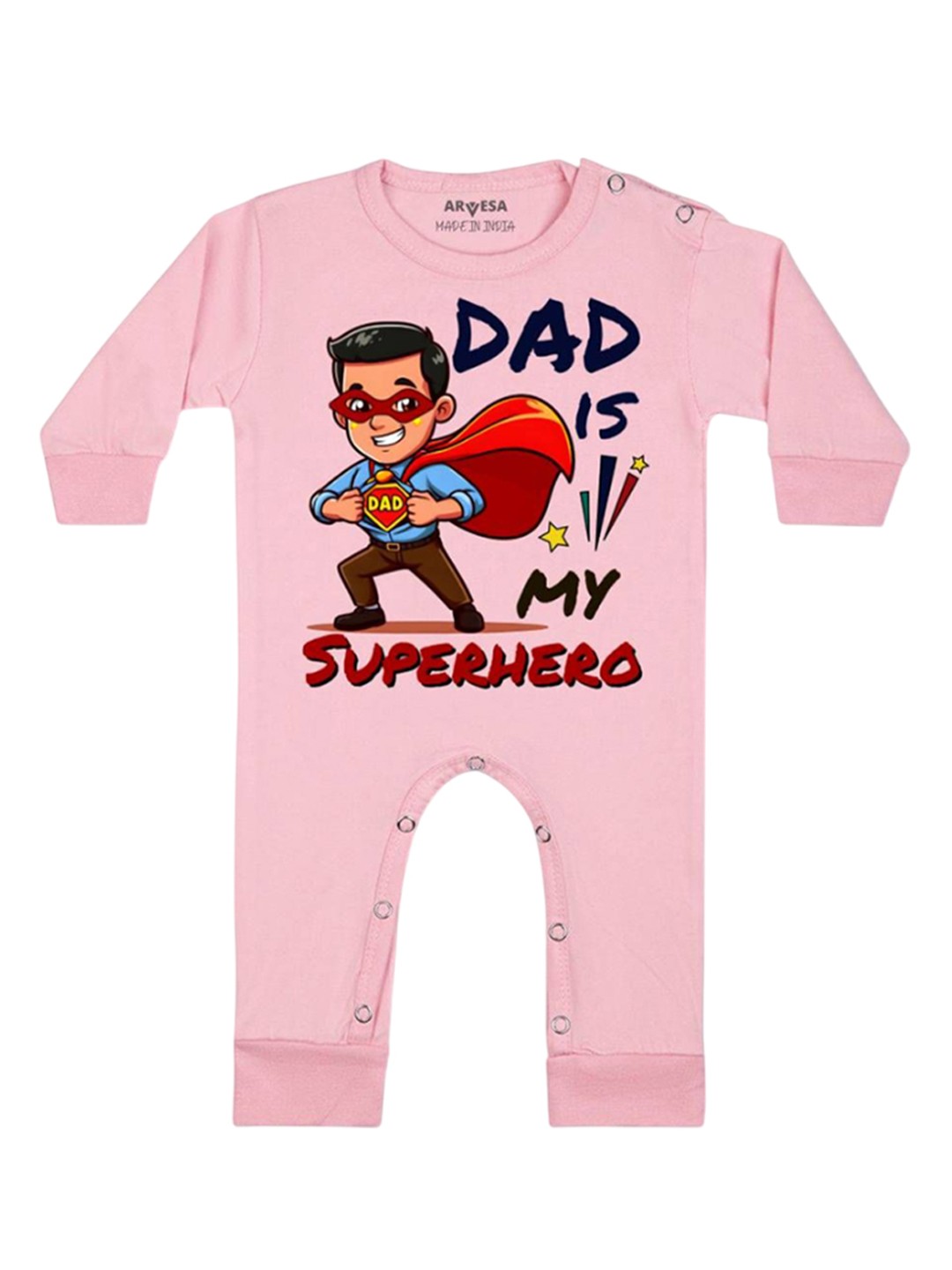 

Arvesa Kids Dad Is My Superhero Printed Baby Romper, Pink