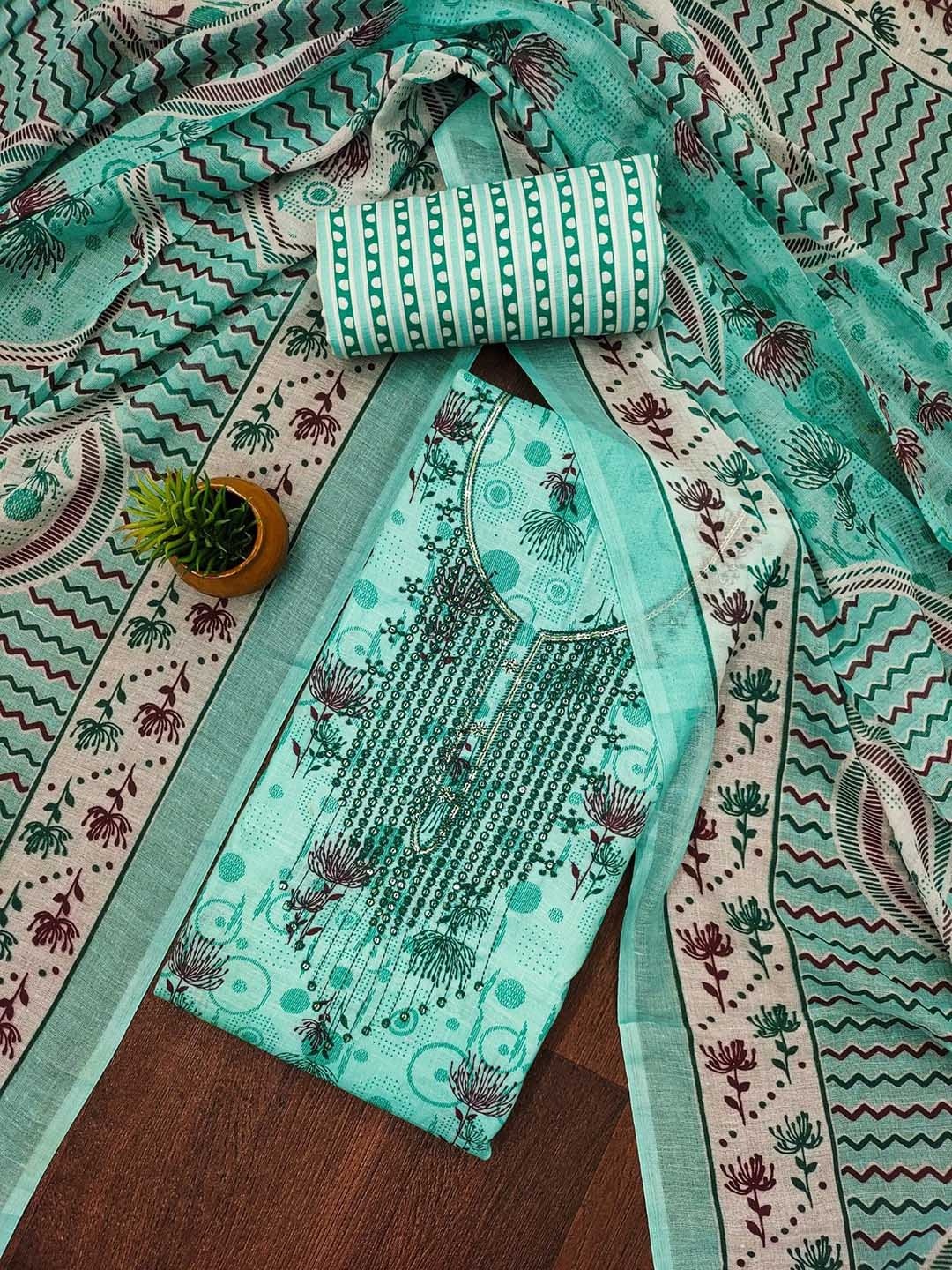 

Rangtulika Ethnics Printed Unstitched Dress Material, Blue