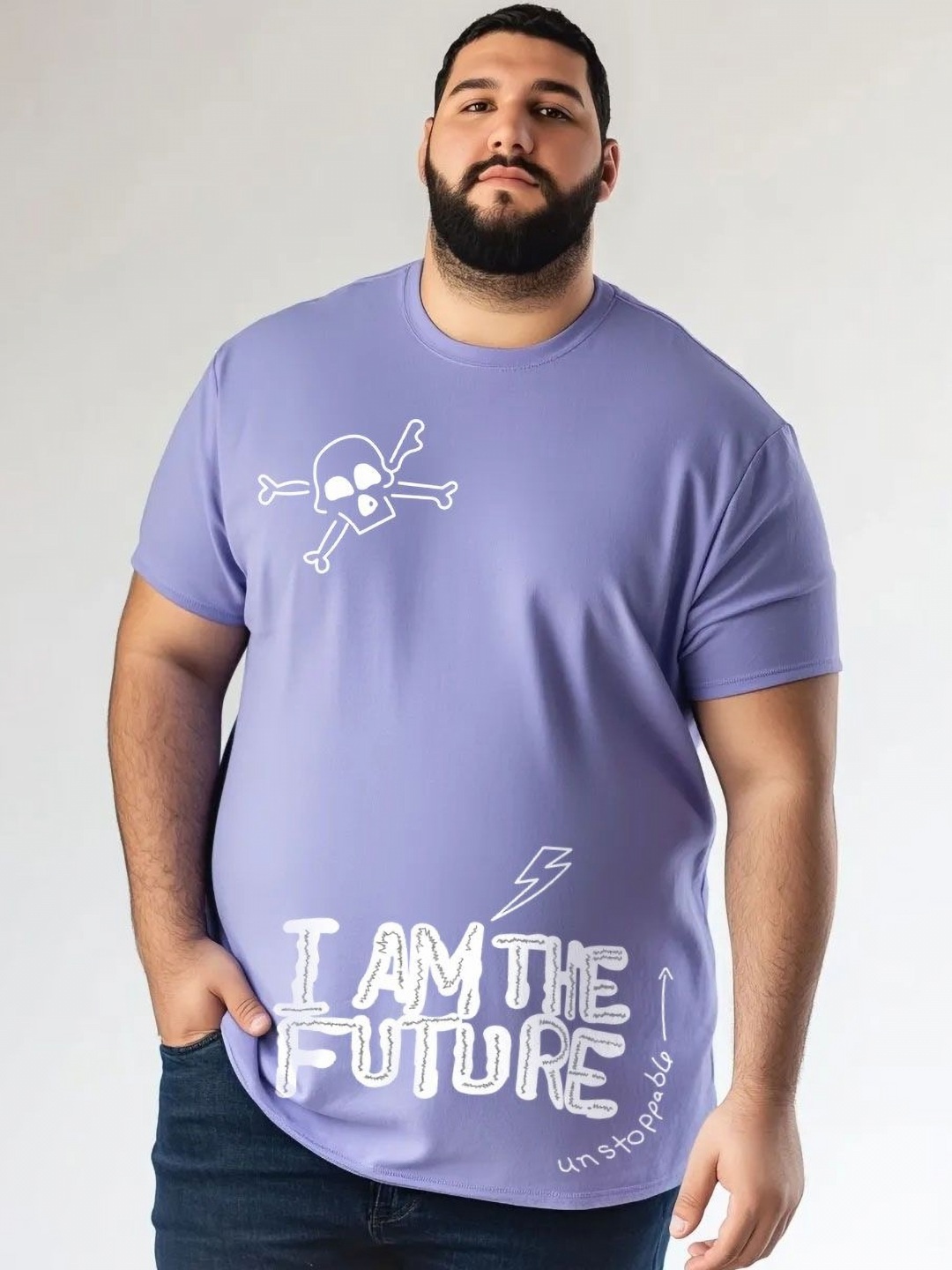 

Toodle Plus Unisex Plus Size Graphic Printed Round Neck Pure Cotton T-Shirt, Blue