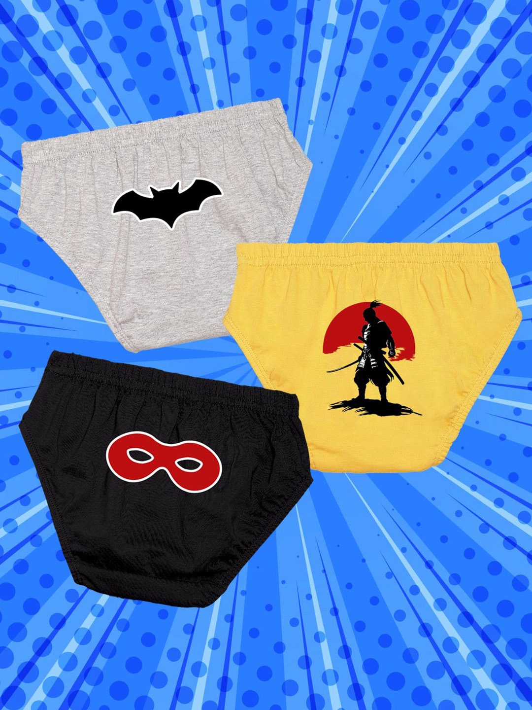 

NUSYL Boys Pack Of 3 Printed Mid Rise Basic Briefs - NUBCBRFPO3.0150, Black