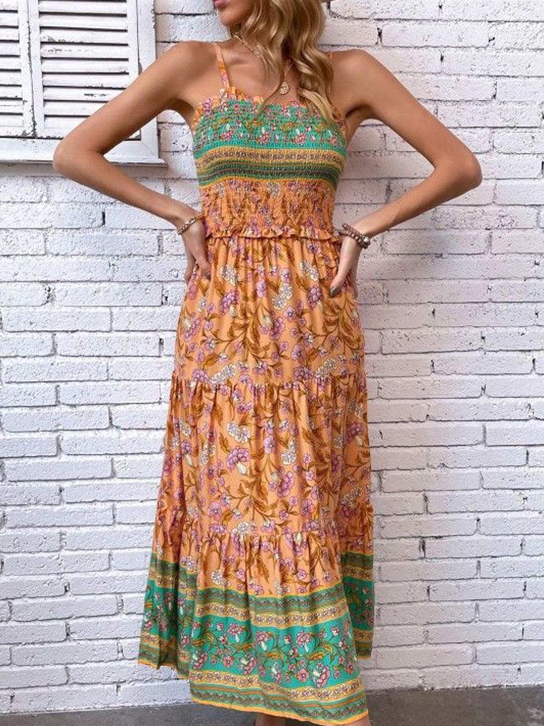 

DressBerry Floral Print A-Line Midi Dress, Peach