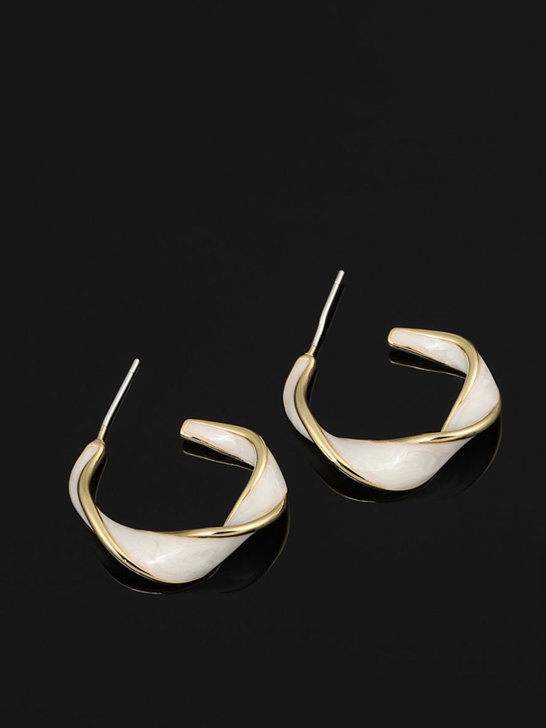 

Celestique Contemporary Shaped twisted Half Hoop Earrings, Gold