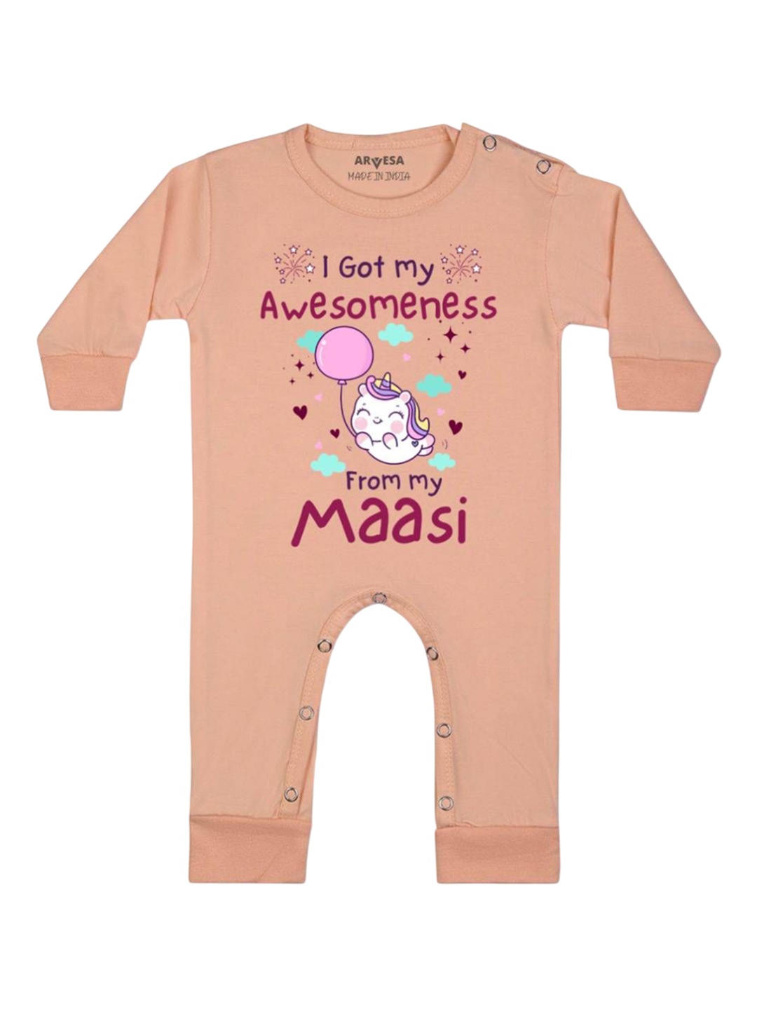 

Arvesa Kids I Got Awesomeness From Maasi Printed Baby Romper, Peach