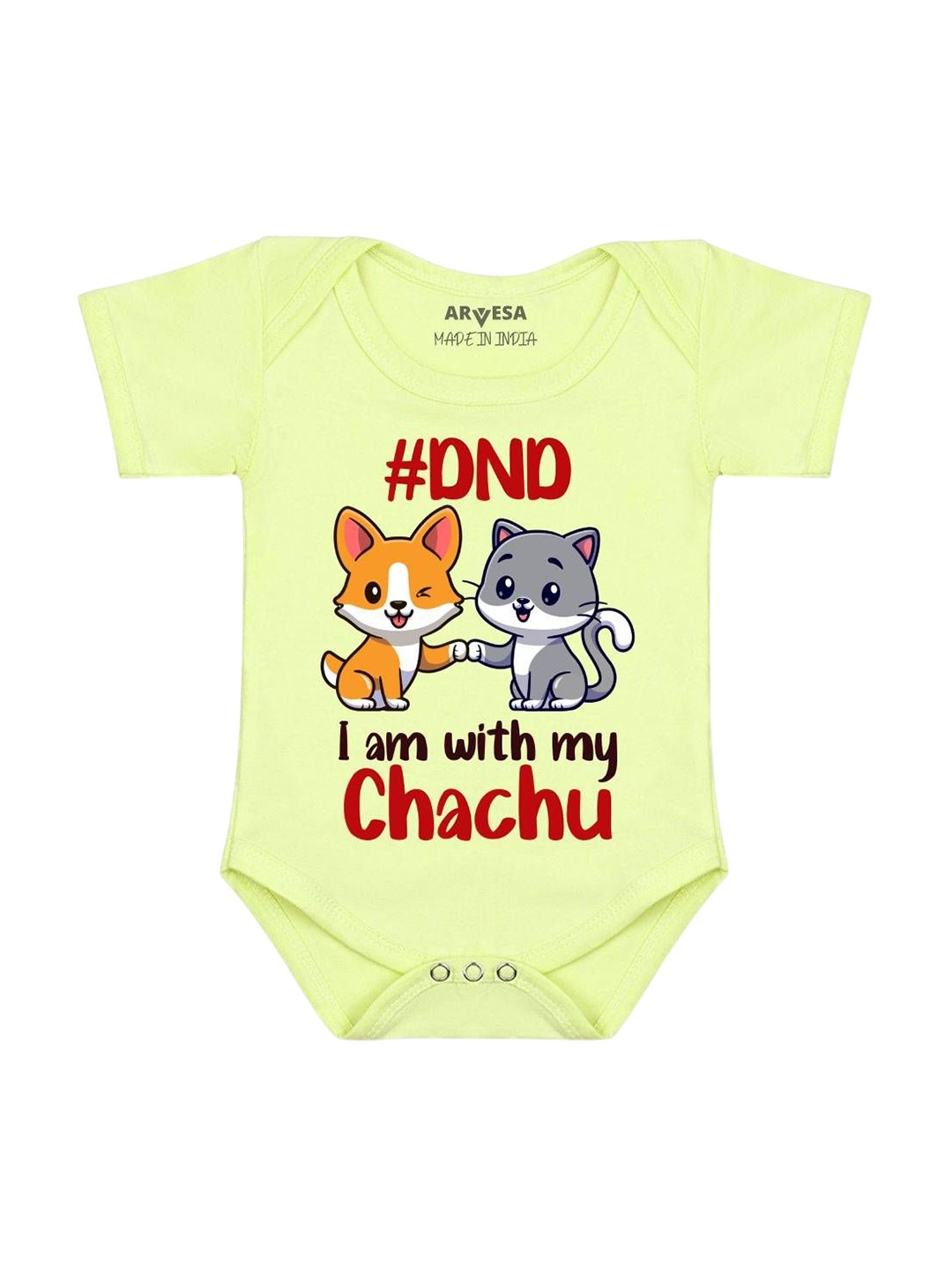 

Arvesa Dnd I Am With My Chachu Printed Romper, Yellow
