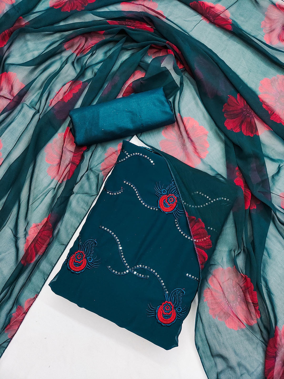

SAINOOR Embroidered Silk Georgette Unstitched Dress Material, Blue