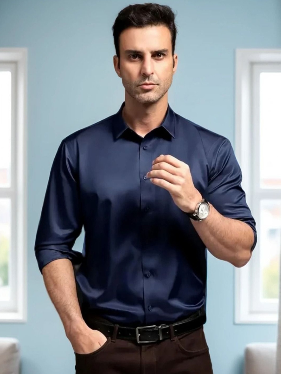

BAESD Men Classic Opaque Casual Shirt, Black