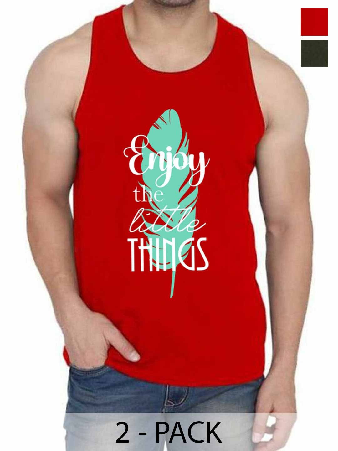 

WOOSTRO Pack Of 2 Printed Cotton Innerwear Vests RS26 (ENJOY RED)(98 OLIVE)