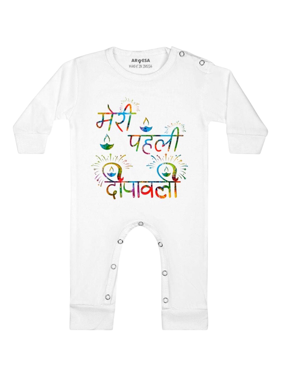 

Arvesa First Diwali Printed Baby Romper, White